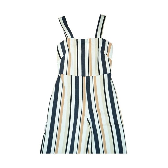 ASOS Navy, Brown, Beige & White Stripe Pinny Jumpsuit In Stripe‎ Size 4 - Picture 7 of 12